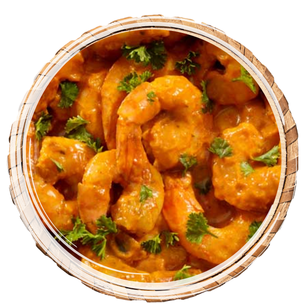 Grilled marinated shrimp served in a curry sauce made from tomatoes, butter, and a unique blend of spices.