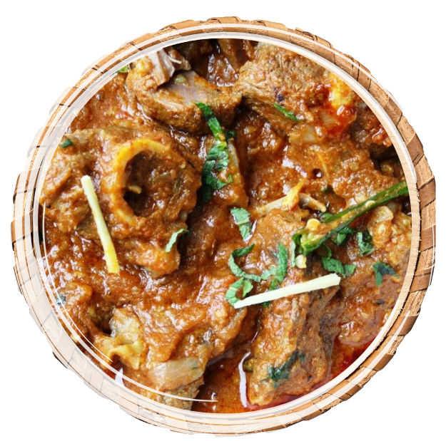 Famous northern Pakistani dish, mutton cooked in a skinless tomato gravy, and roasted spices garnished with julienned ginger and coriander