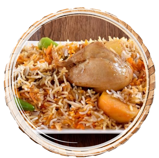 Basmati rice with tender pieces of chicken, with aromas of special spices topped with caramelized onions.