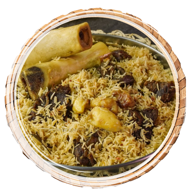 Fragrant basmati rice with aromatic whole spices and herbs, cooked in a beef broth enriched with bone marrow.