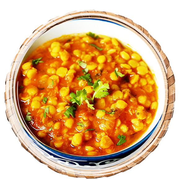 A hearty and nutritious curry of split chickpeas simmered with mixed spices